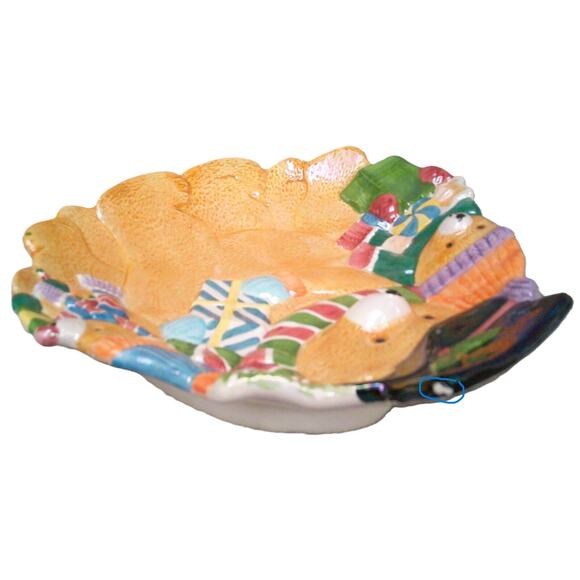 Peach Lusterware Ceramic Serving Platter Teddy Bear Holiday 9.5 x 9 inches - Picture 3 of 3